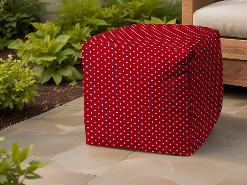17" Red Polyester Cube Polka Dots Indoor Outdoor Pouf Ottoman - Homeroots