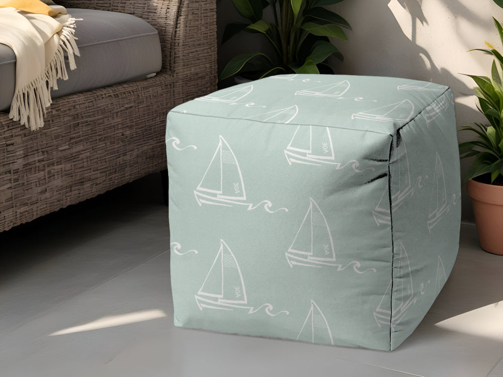 17" Green Polyester Cube Indoor Outdoor Pouf Ottoman - Homeroots