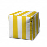 17" Yellow And White Polyester Cube Striped Indoor Outdoor Pouf Ottoman - Homeroots