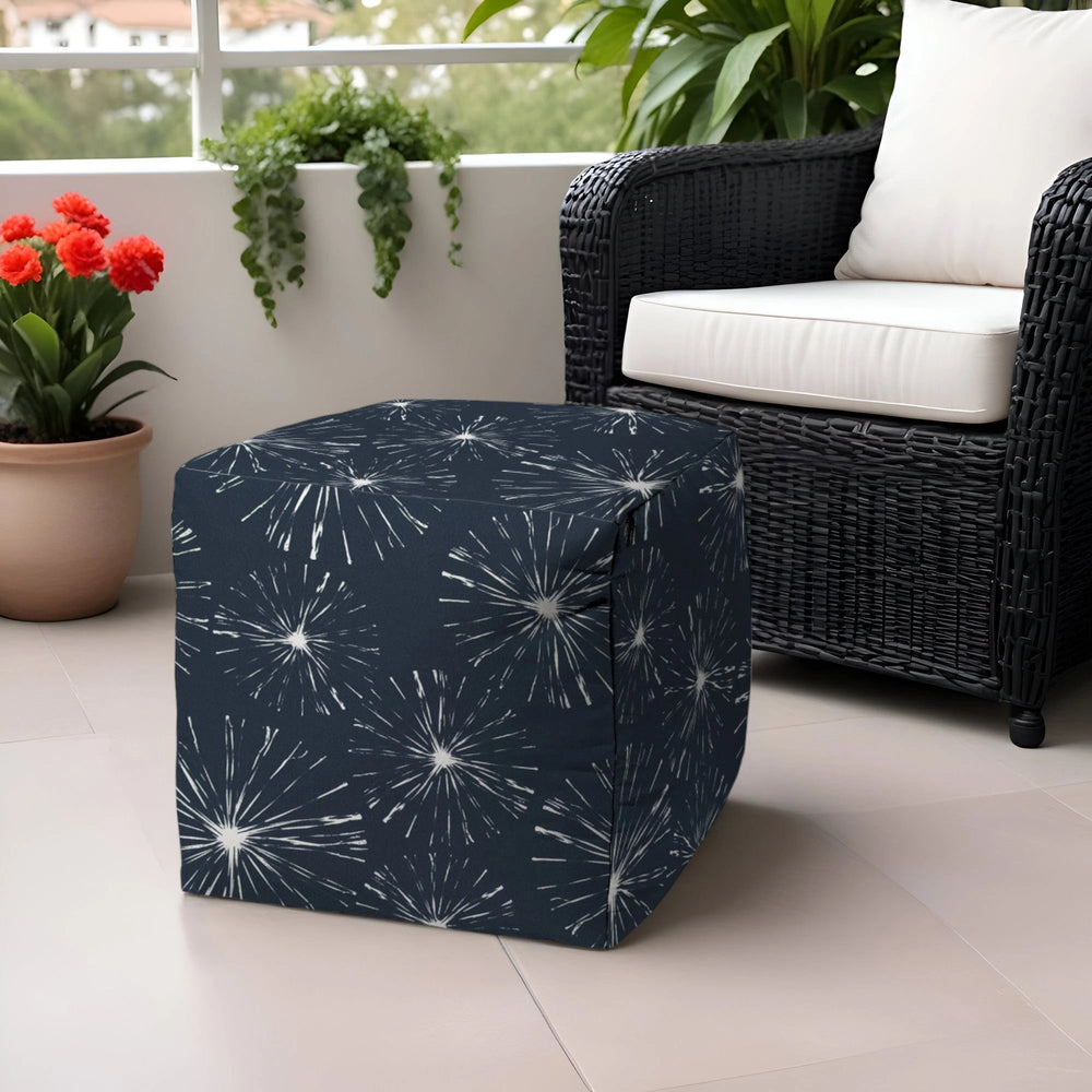 17" Blue Polyester Cube Geometric Indoor Outdoor Pouf Ottoman - Homeroots