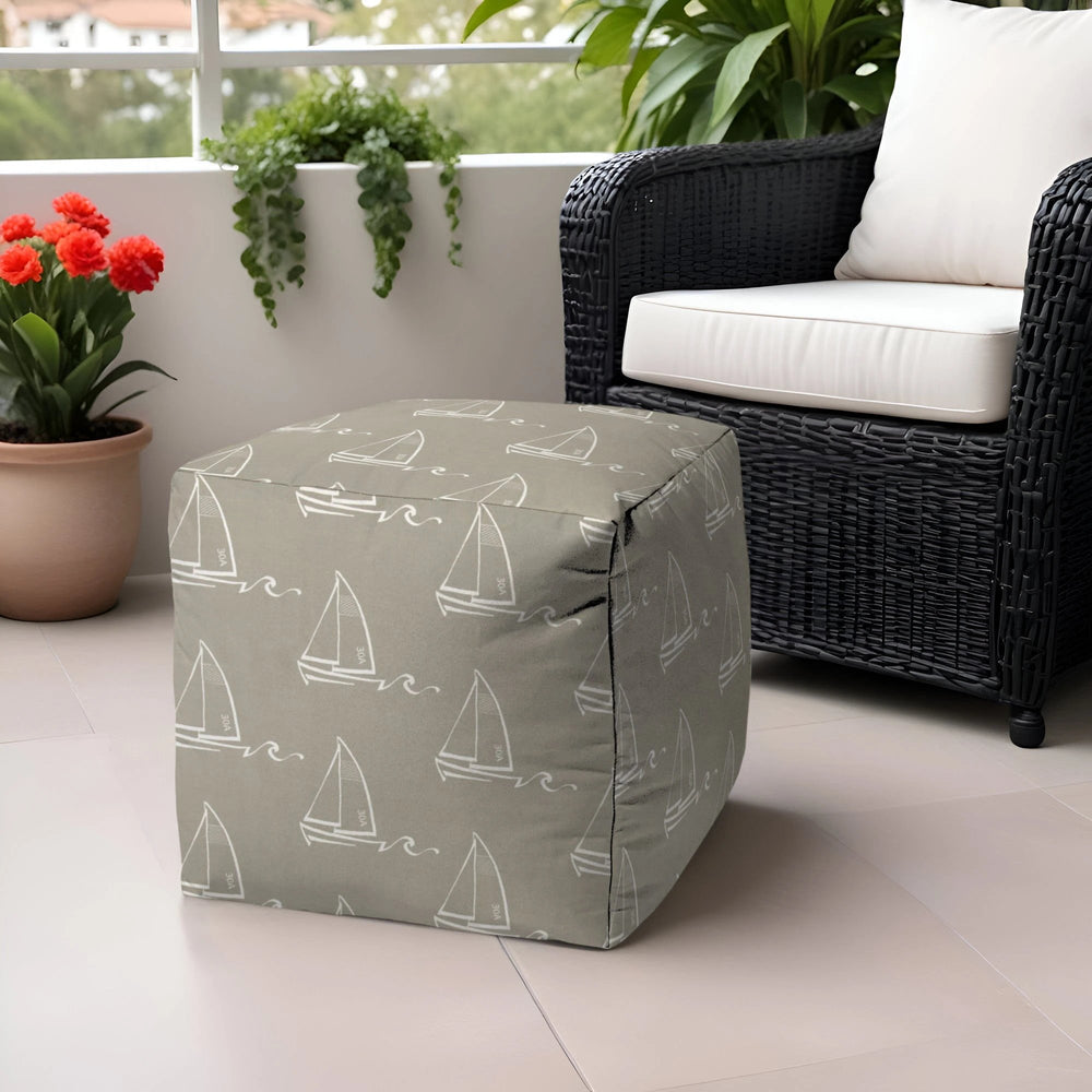17" Taupe Polyester Cube Indoor Outdoor Pouf Ottoman - Homeroots