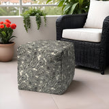 17" Gray Polyester Cube Paisley Indoor Outdoor Pouf Ottoman - Homeroots
