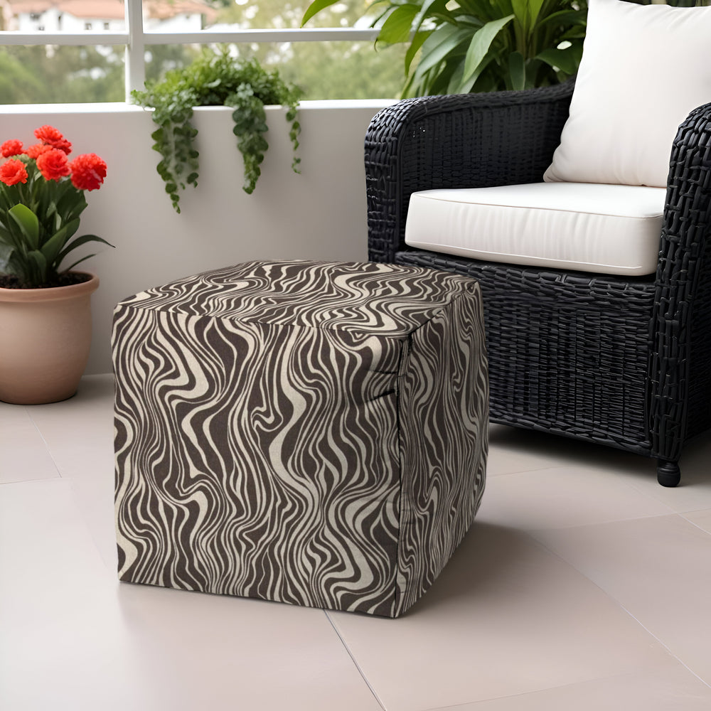 17" Brown Polyester Cube Abstract Indoor Outdoor Pouf Ottoman - Homeroots