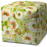 17" Green Polyester Cube Floral Indoor Outdoor Pouf Ottoman - Homeroots