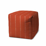 17" Orange Polyester Cube Striped Indoor Outdoor Pouf Ottoman - Homeroots
