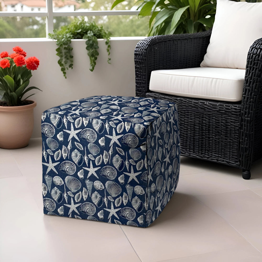 17" Blue Polyester Cube Indoor Outdoor Pouf Ottoman - Homeroots