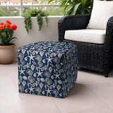 17" Blue Polyester Cube Indoor Outdoor Pouf Ottoman - Homeroots