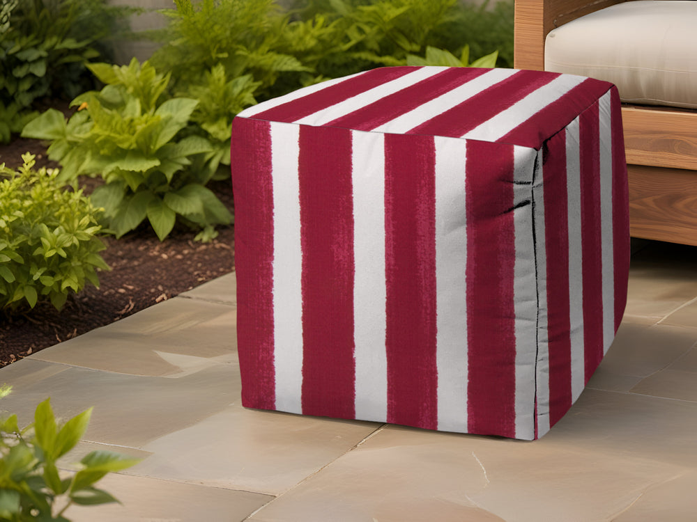17" Pink Polyester Cube Striped Indoor Outdoor Pouf Ottoman - Homeroots