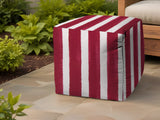17" Pink Polyester Cube Striped Indoor Outdoor Pouf Ottoman - Homeroots