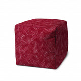 17" Red Polyester Cube Striped Indoor Outdoor Pouf Ottoman - Homeroots