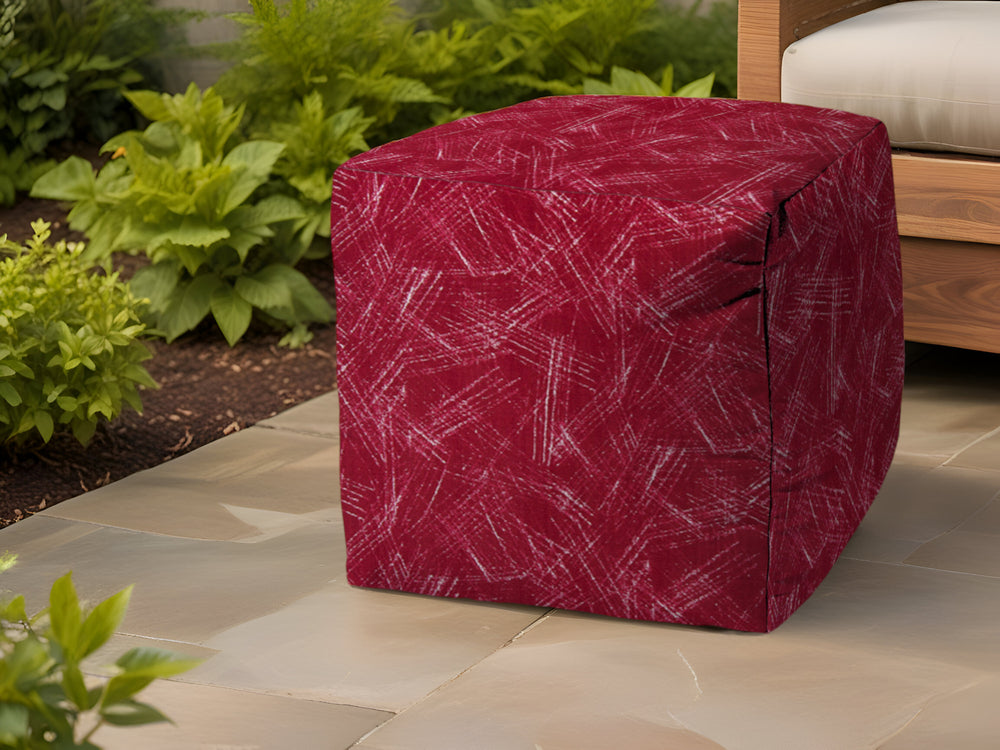 17" Red Polyester Cube Striped Indoor Outdoor Pouf Ottoman - Homeroots