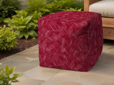 17" Red Polyester Cube Striped Indoor Outdoor Pouf Ottoman - Homeroots