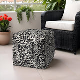17" Black And White Polyester Cube Geometric Indoor Outdoor Pouf Ottoman - Homeroots