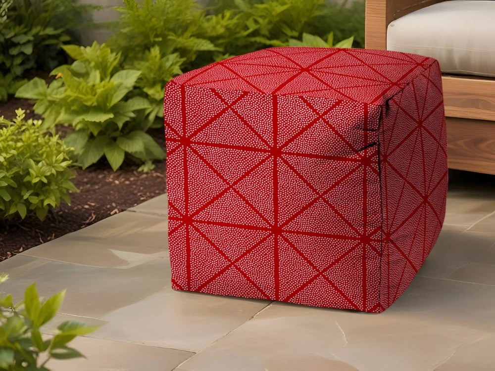 17" Red Polyester Cube Geometric Indoor Outdoor Pouf Ottoman - Homeroots