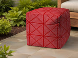 17" Red Polyester Cube Geometric Indoor Outdoor Pouf Ottoman - Homeroots