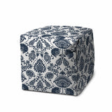 17" Blue Polyester Cube Indoor Outdoor Pouf Ottoman - Homeroots