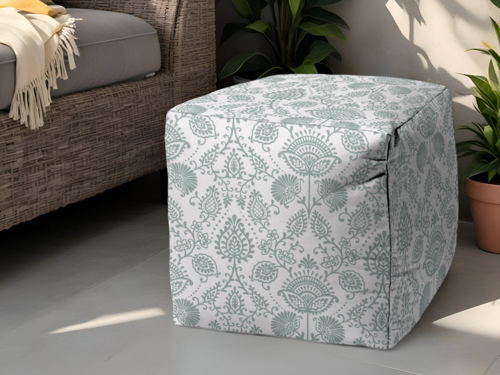 17" Blue Polyester Cube Indoor Outdoor Pouf Ottoman - Homeroots