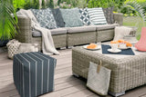 17" Blue Polyester Cube Striped Indoor Outdoor Pouf Ottoman - Homeroots