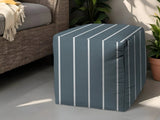17" Blue Polyester Cube Striped Indoor Outdoor Pouf Ottoman - Homeroots