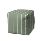 17" Green Polyester Cube Striped Indoor Outdoor Pouf Ottoman - Homeroots