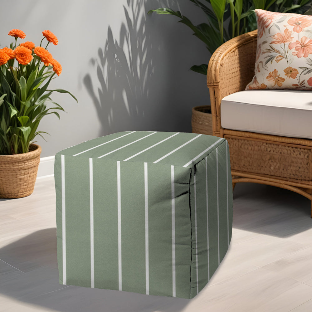 17" Green Polyester Cube Striped Indoor Outdoor Pouf Ottoman - Homeroots