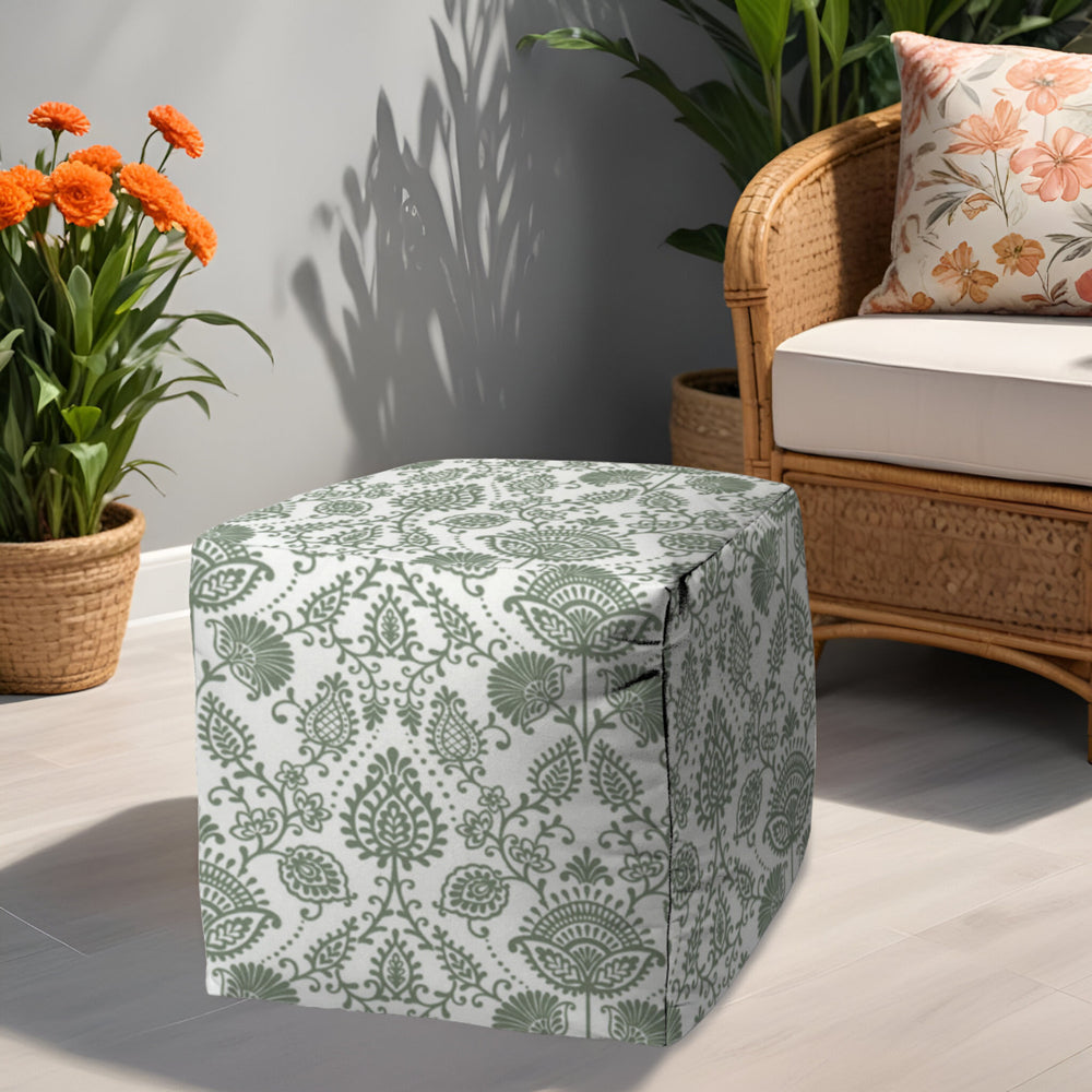 17" Green Polyester Cube Indoor Outdoor Pouf Ottoman - Homeroots