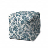 17" Turquoise Polyester Cube Indoor Outdoor Pouf Ottoman - Homeroots