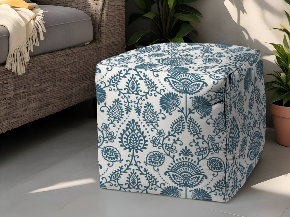 17" Turquoise Polyester Cube Indoor Outdoor Pouf Ottoman - Homeroots
