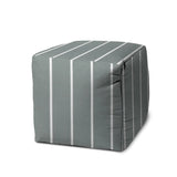 17" Gray Polyester Cube Striped Indoor Outdoor Pouf Ottoman - Homeroots