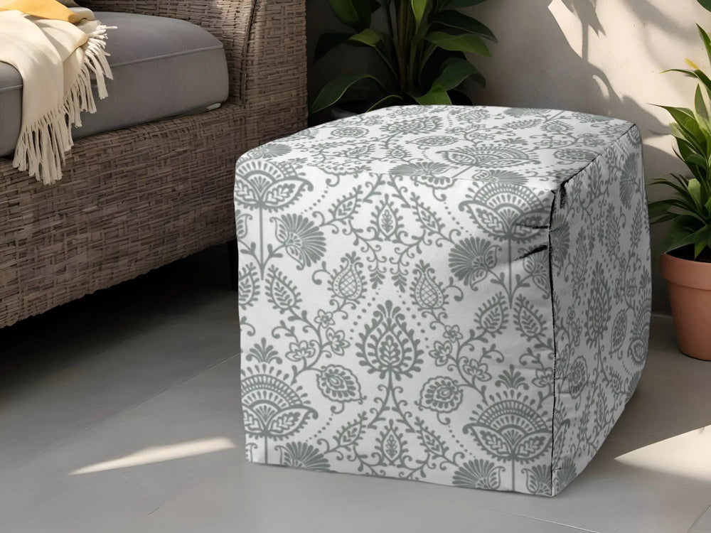 17" Gray Polyester Cube Indoor Outdoor Pouf Ottoman - Homeroots