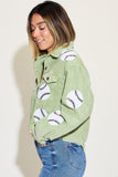 Baseball Sequin Dropped Shoulder Raw Hem Jacket - Trendsi