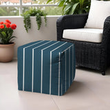 17" Turquoise Polyester Cube Striped Indoor Outdoor Pouf Ottoman - Homeroots