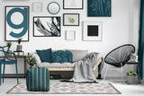 17" Turquoise Polyester Cube Striped Indoor Outdoor Pouf Ottoman - Homeroots