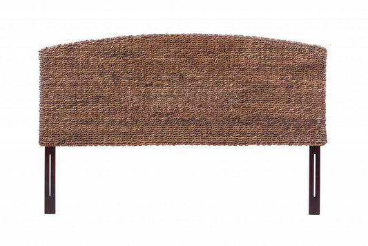 Brown Natural and Rustic Woven Banana Leaf Curved Queen Size Headboard - Homeroots - Flyclothing LLC