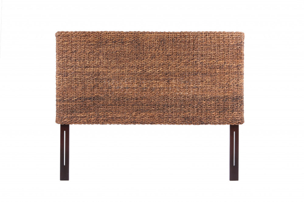 Brown Natural and Rustic Woven Banana Leaf Straight Queen Size Headboard - Homeroots