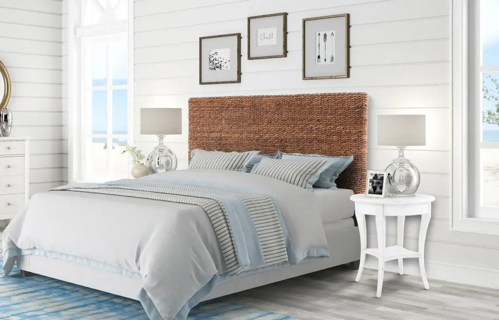 Brown Natural and Rustic Woven Banana Leaf Straight Queen Size Headboard - Homeroots - Flyclothing LLC