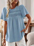 Lace Detail Round Neck Short Sleeve Blouse - Trendsi - Flyclothing LLC