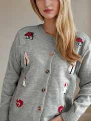Button Up Round Neck Long Sleeve Cardigan - Trendsi