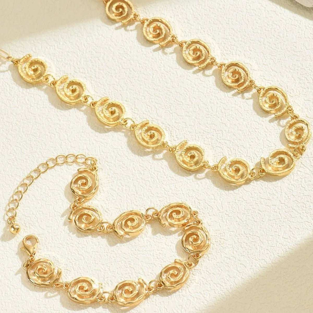 18K Gold-Plated Spiral Neclace and Bracelet Jewelry Set - Trendsi - Flyclothing LLC