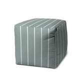 17" Blue Polyester Cube Striped Indoor Outdoor Pouf Ottoman - Homeroots