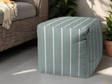 17" Blue Polyester Cube Striped Indoor Outdoor Pouf Ottoman - Homeroots