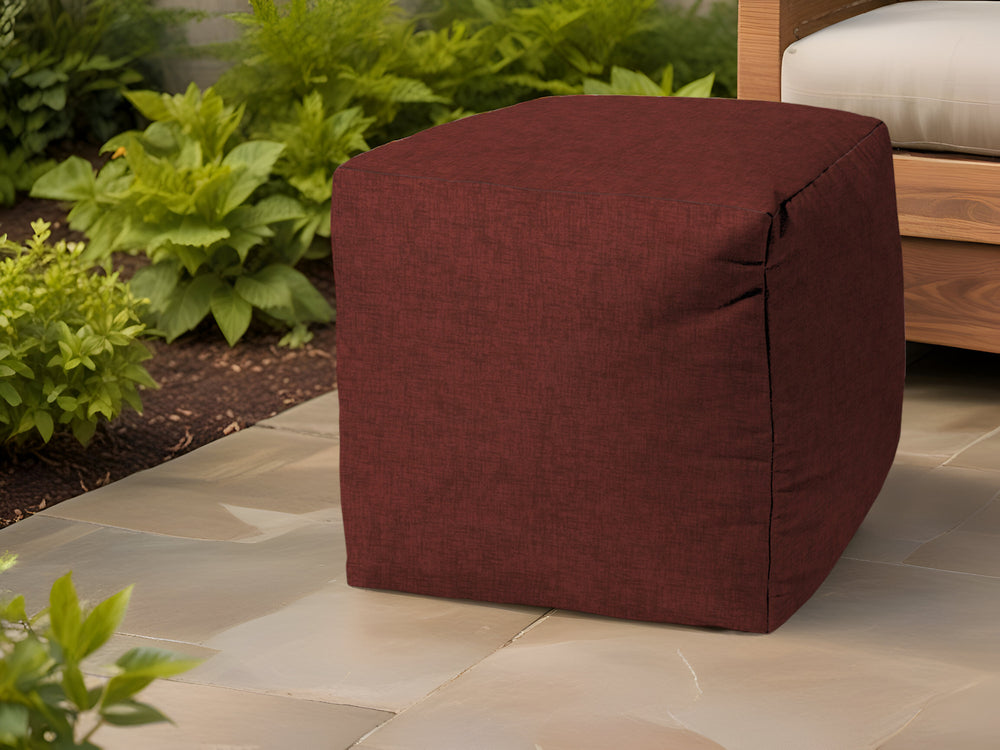 17" Red Polyester Cube Indoor Outdoor Pouf Ottoman - Homeroots
