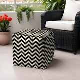 17" Black And White Polyester Cube Chevron Indoor Outdoor Pouf Ottoman - Homeroots
