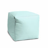 17" Cool Pale Aqua Solid Color Indoor Outdoor Pouf Cover - Homeroots