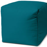 17" Cool Dark Teal Solid Color Indoor Outdoor Pouf Cover - Homeroots