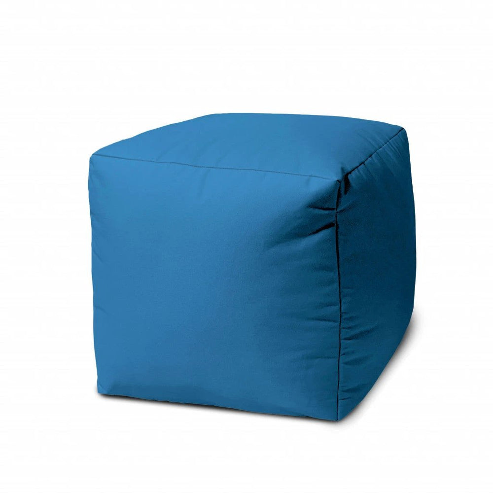 17" Cool Bright Teal Blue Solid Color Indoor Outdoor Pouf Cover - Homeroots