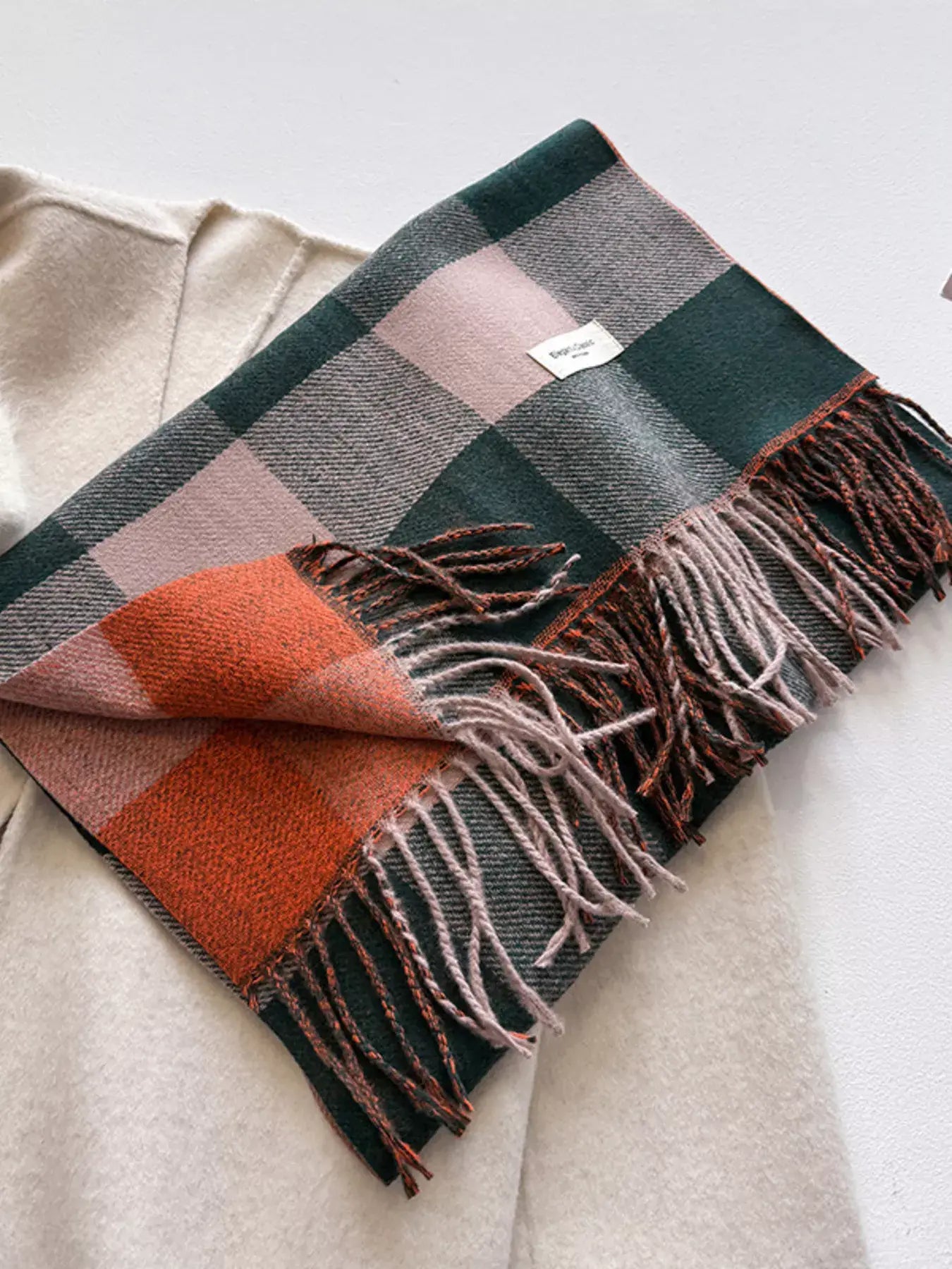 Plaid Fringe Scarf - Trendsi - Flyclothing LLC