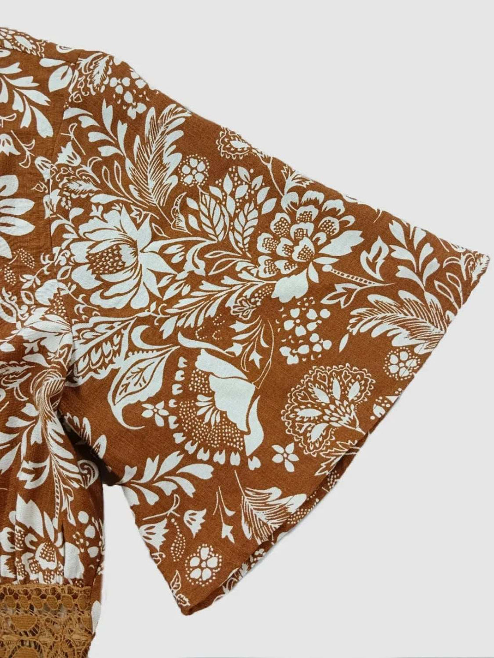 Lace Detail Printed Short Sleeve Midi Dress - Trendsi - Flyclothing LLC