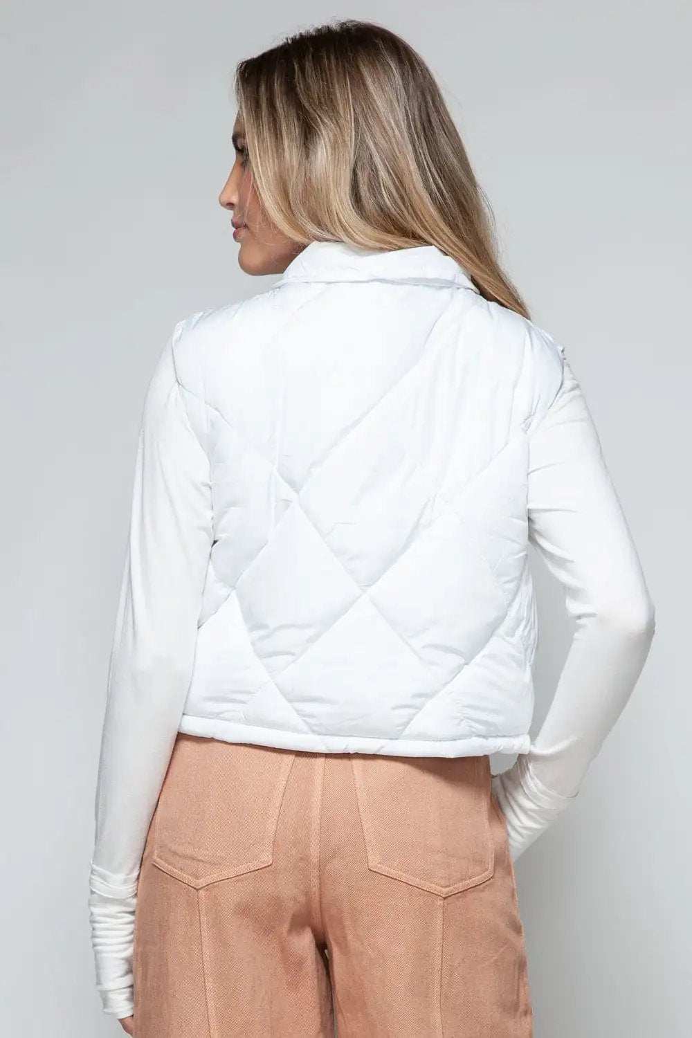 Snobbish Snap Down Quilted Crop Vest - Trendsi - Flyclothing LLC
