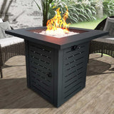 Black Slatted Metal Square Fire Pit with Glass Rocks - Homeroots - Flyclothing LLC